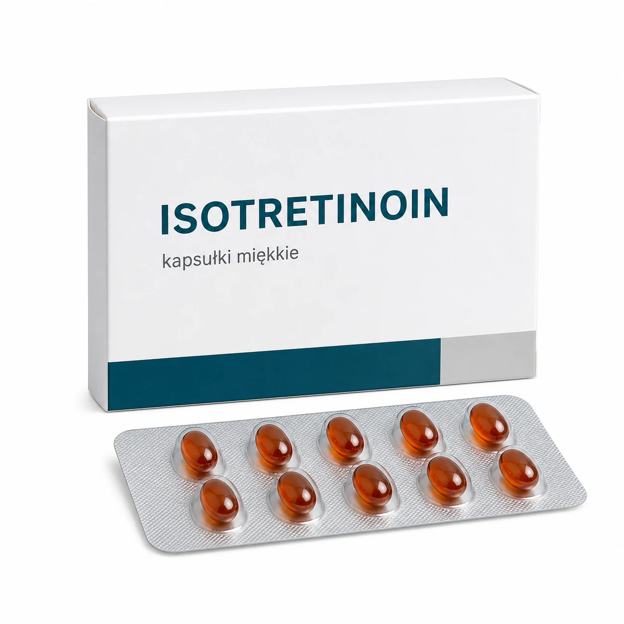 Isotretinoin, kapsułki miękkie - zdjęcie poglądowe opakowania i blistra